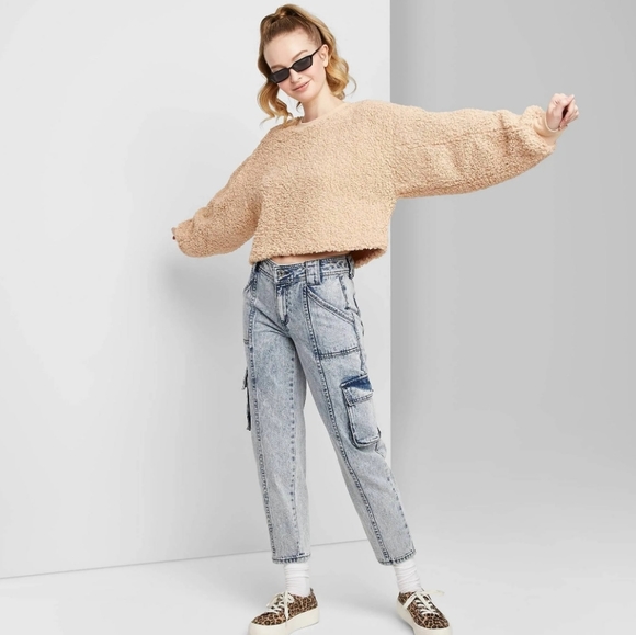 WILD FABLE ACID WASH CARGO JEANS - Picture 1 of 10